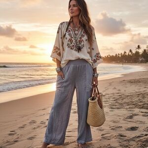 Beau Jours Linen Wide Leg Pants Size XL